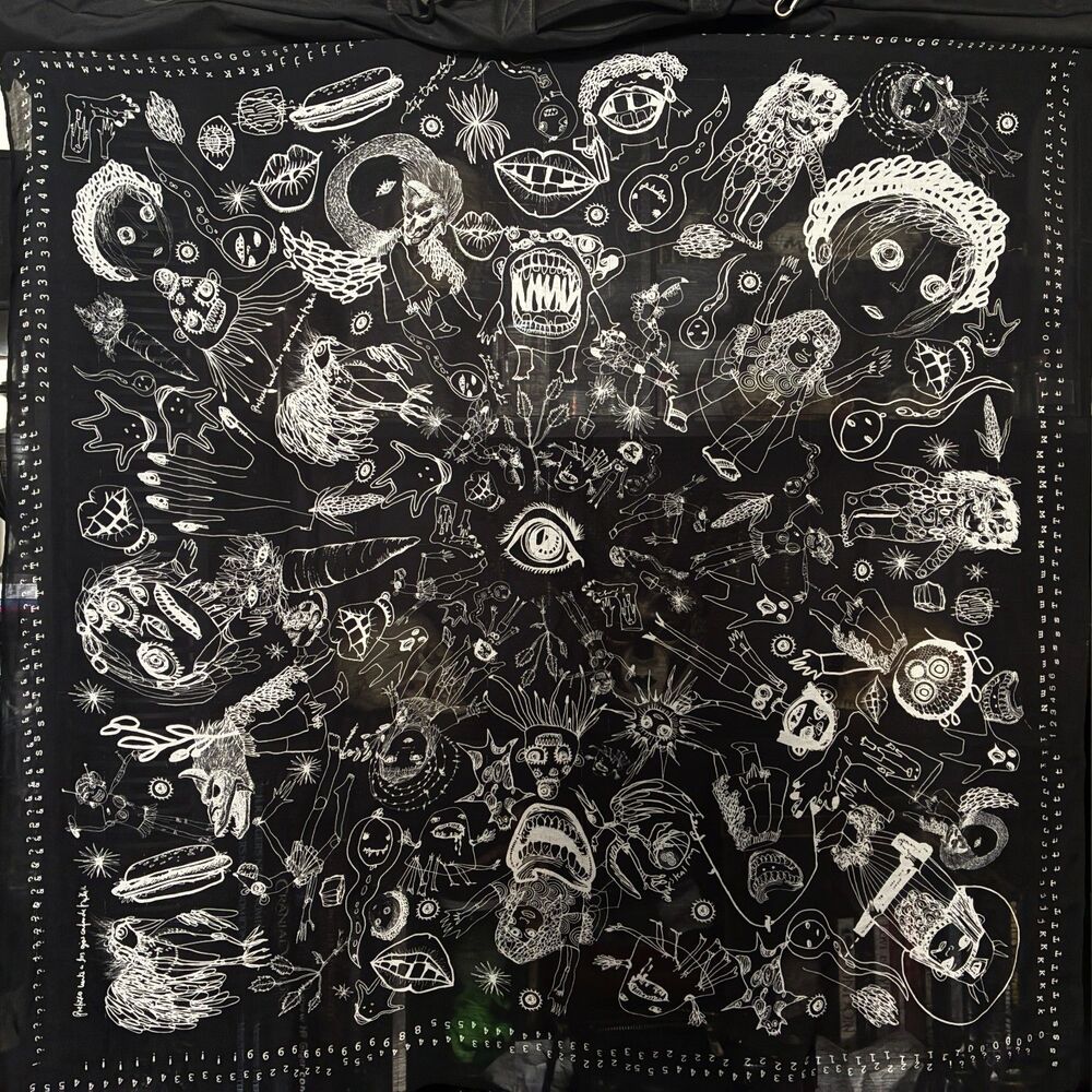 Phi Sheer Scarf Black Surrealist Horror Dark Art Print Oversize Goth Wrap 48x46